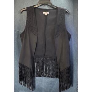 Mossimo Supply Co. Womens M/L Black Open Vest Fringe Cowboy/Lagen Look